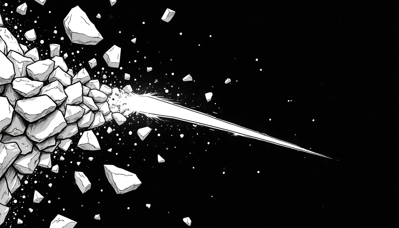 Faille rectiligne traversant des fragments de roche sans les deplacer